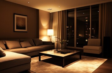 Wall Mural - Modern Living Room at Night