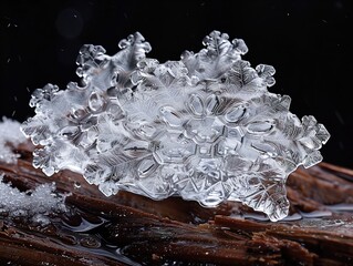 Canvas Print - Close-Up of a Delicate Snowflake on a Branch