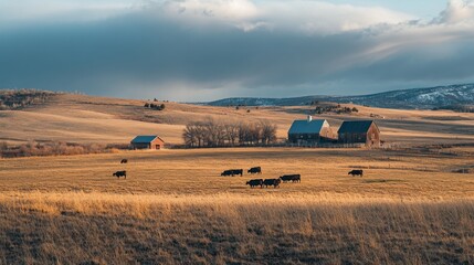 Sticker - Rustic Farm with Cows Grazing in Golden Field