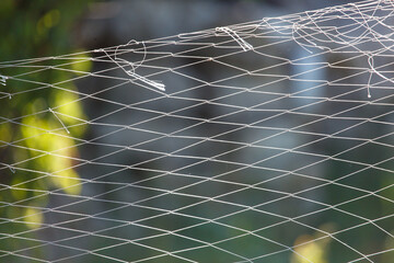 Woven net against the backdrop of nature in summer