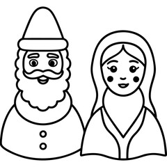 Wall Mural - Santa Claus and the snow maiden in a kokoshnik line art 