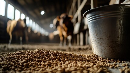 Poster - Close Up of Cow Feed and Metal Bucket