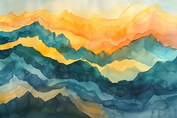 Abstract watercolor mountain art wallpaper, modern minimalist watercolor painting.