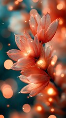 Poster - Close-up of delicate pink flowers with glowing lights in a soft-focus background.