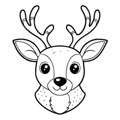 Reindeer head doodle style outline for Christmas illustration