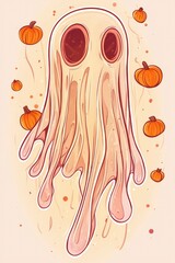 Poster - Spooky Ghost with Pumpkins Illustration