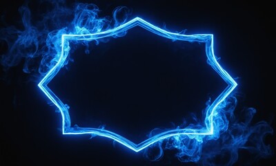 Wall Mural - Abstract blue neon frame with smoke effect on black background