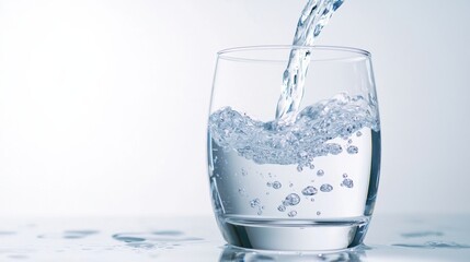 Poster - A glass of water being poured into a cup with ice, AI