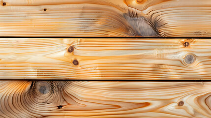 Close-up Image of Light Brown Wooden Planks with Visible Grain Pattern and Knots, Creating a Natural Textured Surface