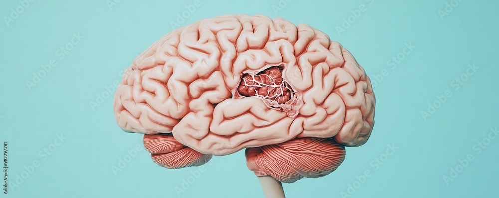 Cross-sectional view of a brain showing ischemic stroke damage ...