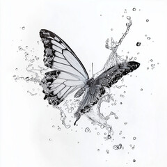 White background with water pattern butterfly