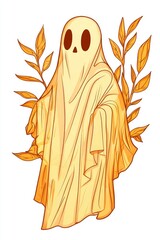 Poster - Cute Friendly Ghost with Yellow Leaves