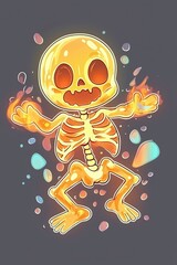 Canvas Print - Cartoon Fire Skeleton