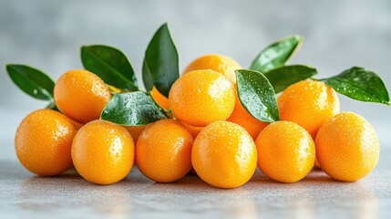 Fresh Citrus Fruits with Green Leaves on Background