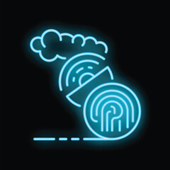 Poster - Blue neon icon representing cloud computing and data protection with a fingerprint, symbolizing cybersecurity and privacy in the digital age