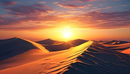 Wall Mural - Desert sunset illuminating tranquil sand dunes, embodying summers natural beauty for captivating wallpaper and banner designs