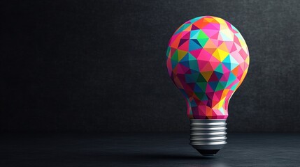 Aufkleber - A colorful, geometric-patterned light bulb stands against a dark backdrop, showcasing vibrant hues and modern design.
