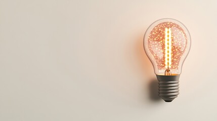 Aufkleber - A vintage light bulb emits a warm glow against a neutral wall, showcasing its unique filament design.