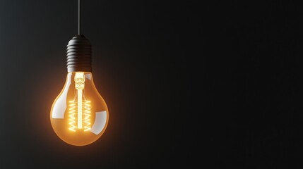 Aufkleber - A glowing vintage light bulb hangs from a black background, illuminating its warm, amber glow.