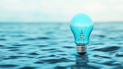 Aufkleber - A blue light bulb floats on water, symbolizing creativity and innovation in a serene, natural setting.
