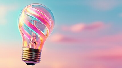 Aufkleber - A vibrant, spiral light bulb with colorful swirls glows against a pastel sky, symbolizing creativity and innovation.