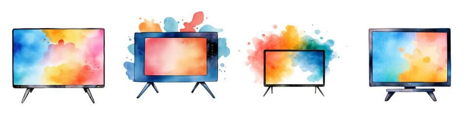 a smart TV clipart, Black Friday electronics offer, watercolor illustration, bright tones, isolated on white background