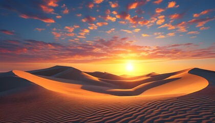 Wall Mural - Desert sunset illuminating tranquil sand dunes, embodying summers natural beauty for captivating wallpaper and banner designs