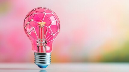 Poster - A pink, geometric light bulb glows softly against a blurred, colorful background, symbolizing creativity and innovation.
