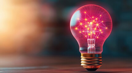 Poster - A vibrant light bulb with glowing circuits inside, symbolizing ideas and innovation, set against a soft-focus background.