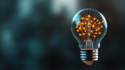 Poster - A glowing light bulb with intricate filament patterns, symbolizing innovation and creativity against a blurred backdrop.