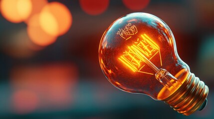 Poster - A glowing vintage light bulb radiates warm, amber light, creating a cozy atmosphere.