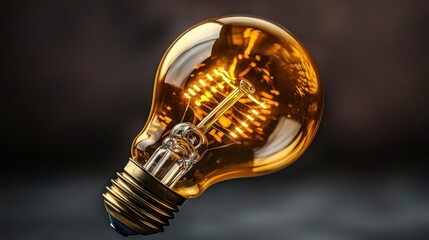 Poster - A glowing vintage light bulb with an intricate filament illuminated against a dark background.