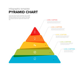 Wall Mural - Vector Maslow Infographic stipe layers template with five levels - color pyramid template on light background with icons and descriptions made from overlay blocks