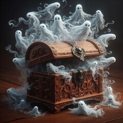 Wall Mural - treasure chest with ghosts