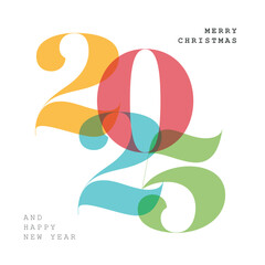 Wall Mural - minimalistic 2025 fresh modern happy new year white card template layout with big color numbers 2025