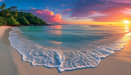 Tropical Beach Sunrise: A Panoramic Escape into Natures Summer Beauty