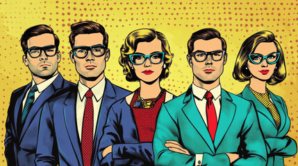 Good business team concept illustrated in a pop art retro vector style, featuring kitsch vintage elements from the 50s and 60s.