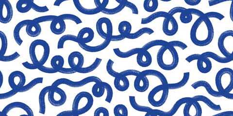 Curly bold lines. Hand drawn ink brush squiggles seamless pattern. Cute organic thick curved shapes