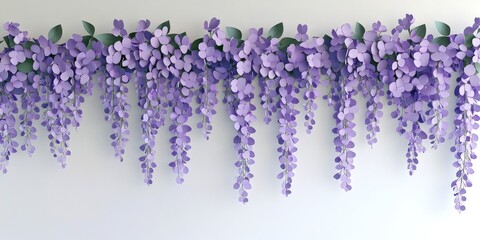 Wall Mural - A beautiful display of purple wisteria flowers hanging elegantly. This floral arrangement creates a serene and graceful atmosphere. Perfect for decoration and events. AI