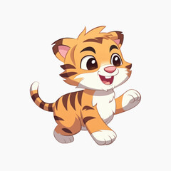 Sticker - Cute playful cartoon tiger cub