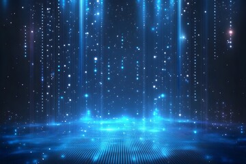 a digital landscape featuring glowing blue particles and lines, creating an ethereal, futuristic atm