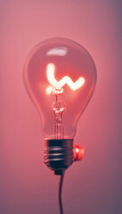 Wall Mural - Light bulb with a glowing red heart inside Pastel colors Valentines day creative concept vertical