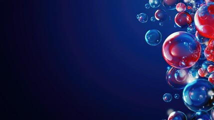 Wall Mural - Bubbles of different sizes, mostly blue and red, on a dark blue background. Symbolic elements representing health, medical concepts, and awareness. The concept of World Diabetes Day. AI.