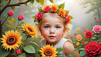 Wall Mural - Pictures of cute kid. and the beauty of nature. kid.(a.7)