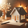 © Amour-it - Minimalist Paper House in Warm Glow – Real Estate Concept Image with White Cutout Design, Perfect for Home Buying, Renting, and Mortgage Campaigns with Copy Space for Branding