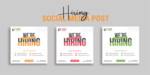 Wall Mural - We are hiring job vacancy social media post or square web banner template vector design	
