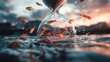 ©  lukaPixMedia - A surreal visual representation of goldfish floating in an hourglass that is half-submerged in water, emphasizing the interplay between time, life, and the aquatic environment.