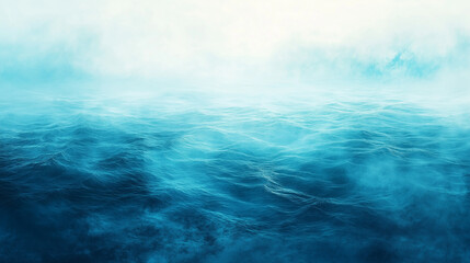 Misty Ocean Horizon with Soft Blue Waves and Clouds