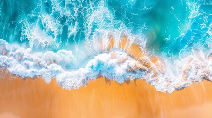 Wall Mural - Aerial view of beautiful tropical beach with turquoise ocean wave