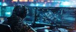 © TPS Studio - A soldier monitors multiple screens filled with data and graphics, showcasing advanced technology in a modern command center.